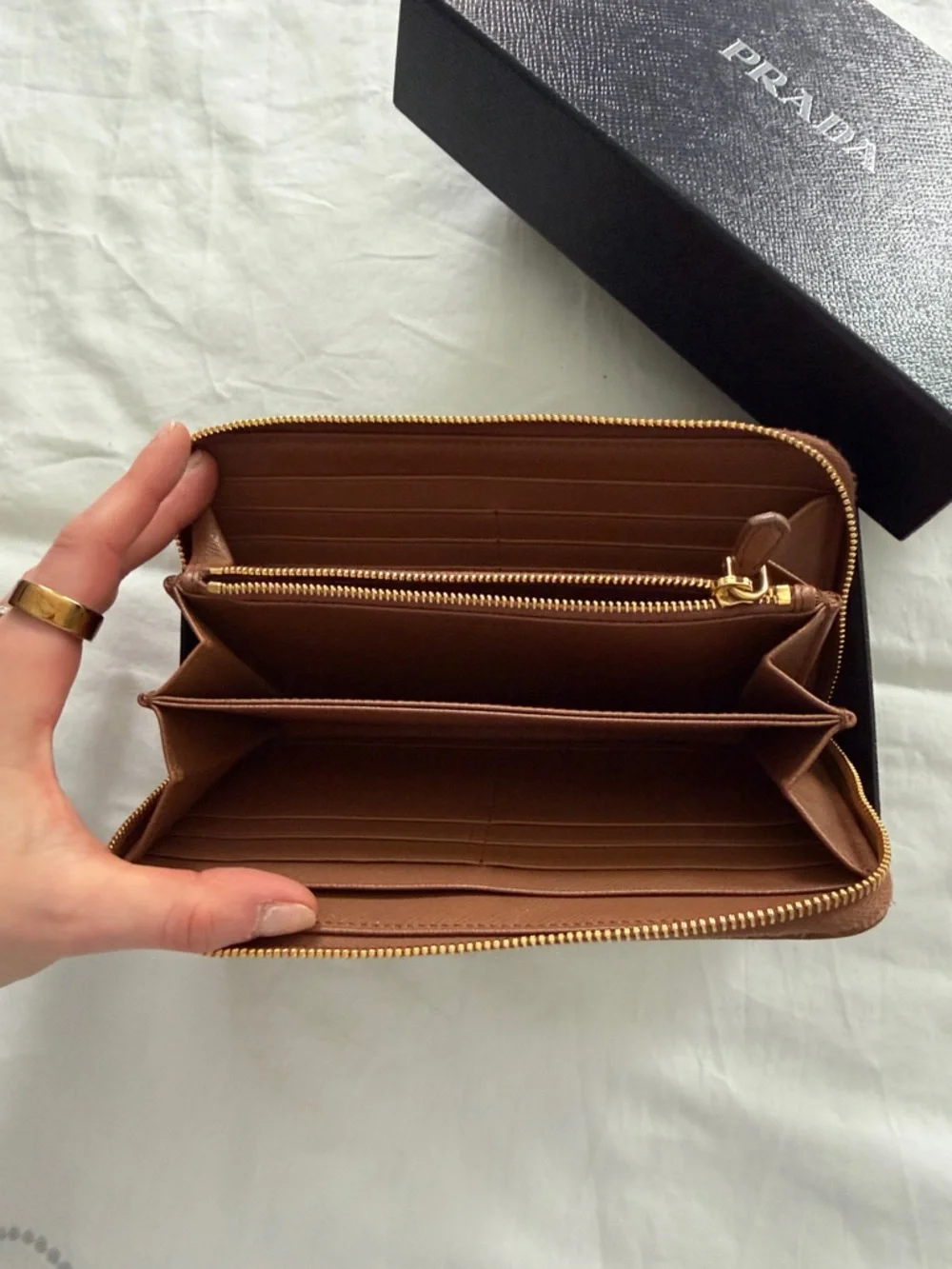 Prada Brown Saffiano Zip-Around Wallet with Gold Logo - Picture 2 of 4